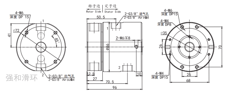 双通路气动旋转接头结构原理图纸