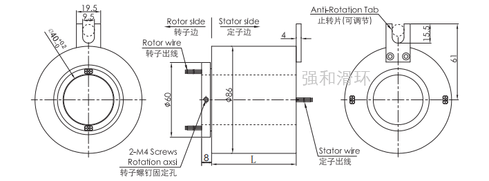 过孔滑环（孔径40mm 外径86mm）结构原理图纸