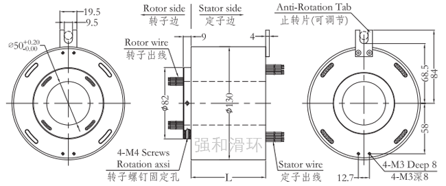 过孔滑环（孔径50mm 外径130mm）结构原理图纸