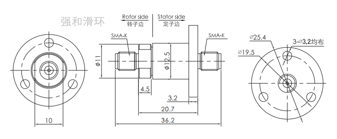 单通道射频旋转关节（频率范围DC~18GHz 主体外径12.7mm）结构原理图纸