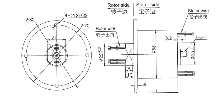 单通道射频旋转关节（频率范围DC~18GHz 主体外径86mm）结构原理图纸