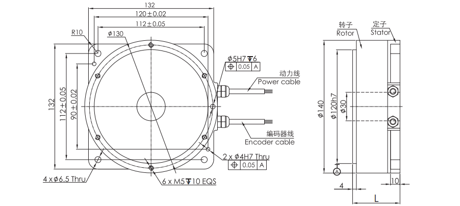 OD 140mm series DD马达转台电机 drawing