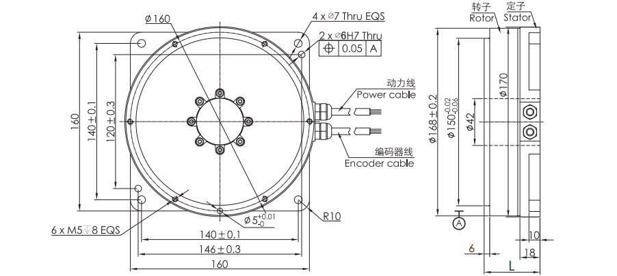 OD 170mm series DD马达转台电机 drawing