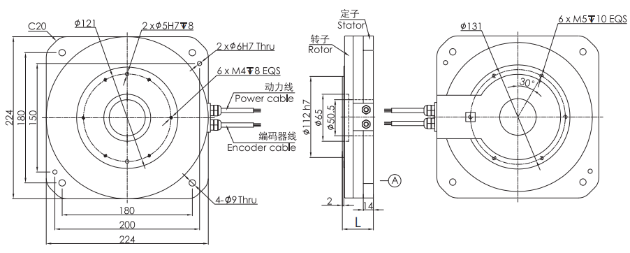 OD 224mm series DD马达转台电机 drawing