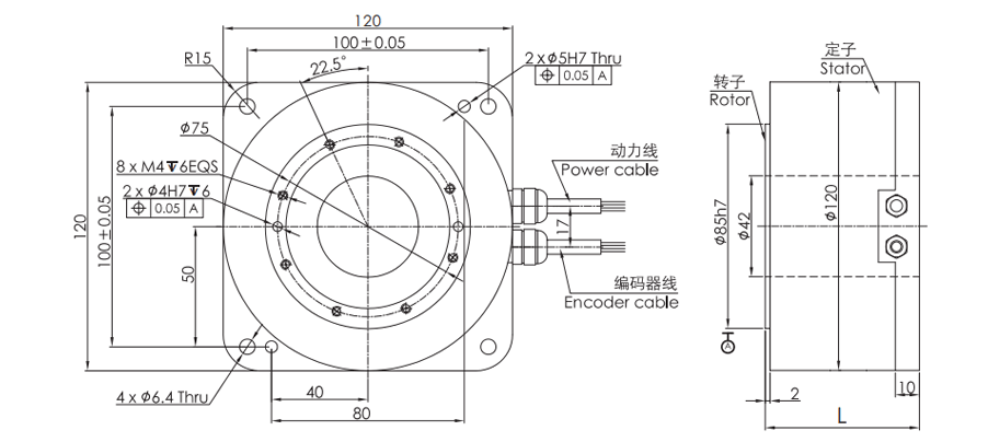 OD 120mm series DD马达转台电机 drawing