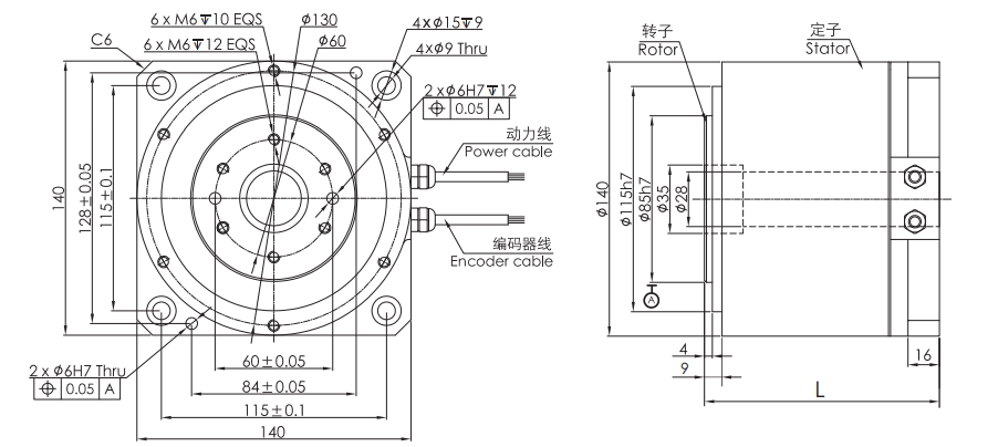 OD 140mm series DD马达转台电机 drawing