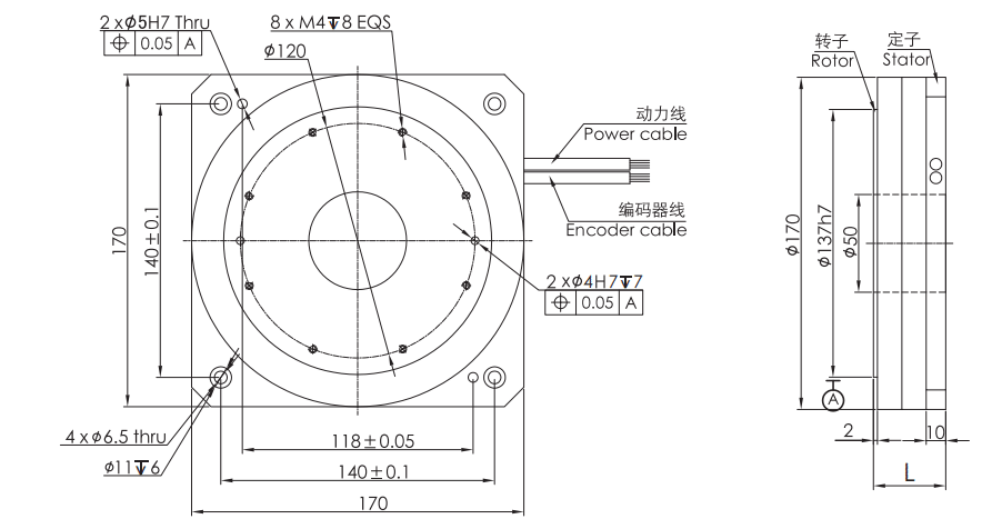 OD 170mm series DD马达转台电机 drawing