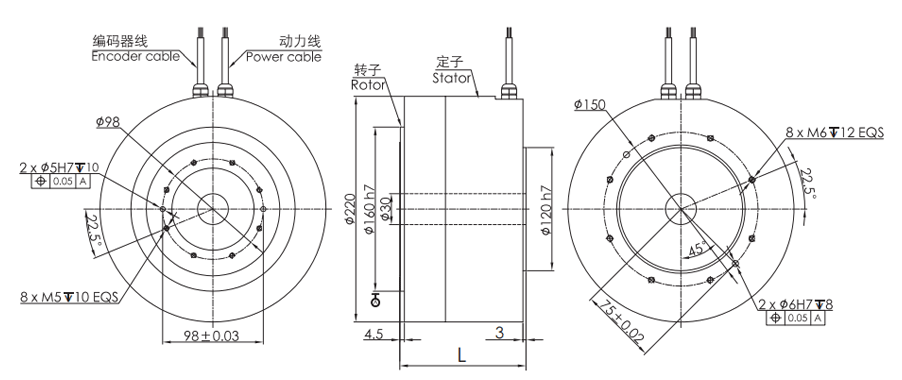 OD 220mm series DD马达转台电机 drawing