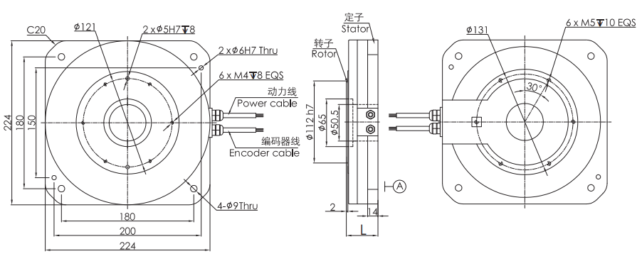 OD 224mm series DD马达转台电机 drawing