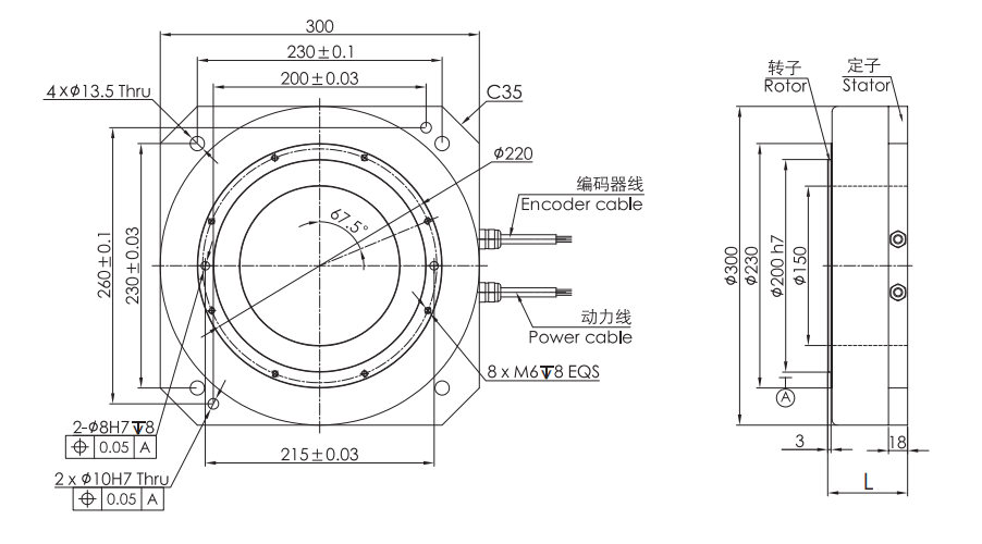 OD 300mm series DD马达转台电机 drawing