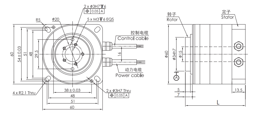 OD 60mm series DD马达转台电机 drawing