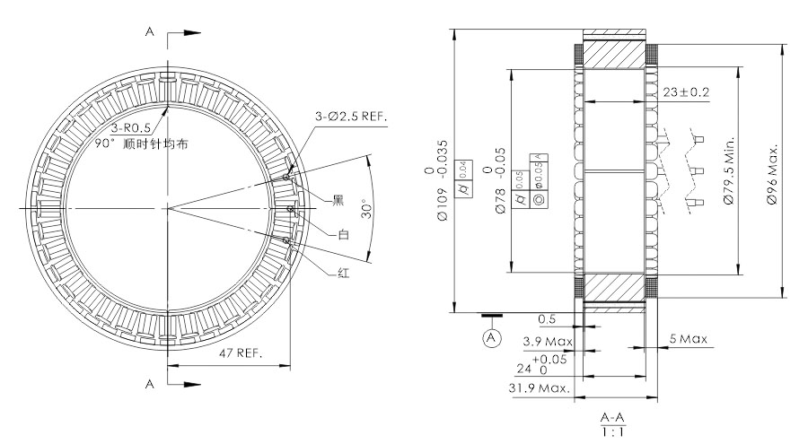 OD 109mm series 无框外转电机 drawing