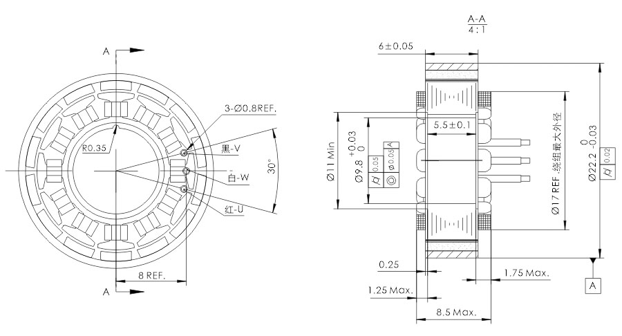 OD 22mm series 无框外转电机 drawing