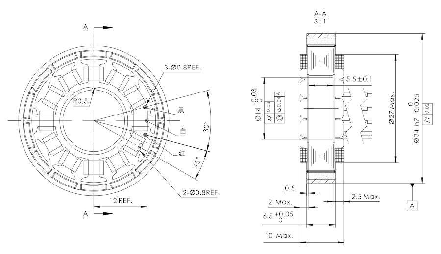 OD 34mm series 无框外转电机 drawing