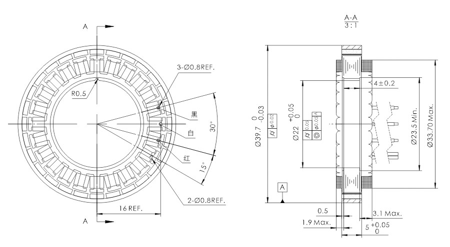 OD 40mm series 无框外转电机 drawing