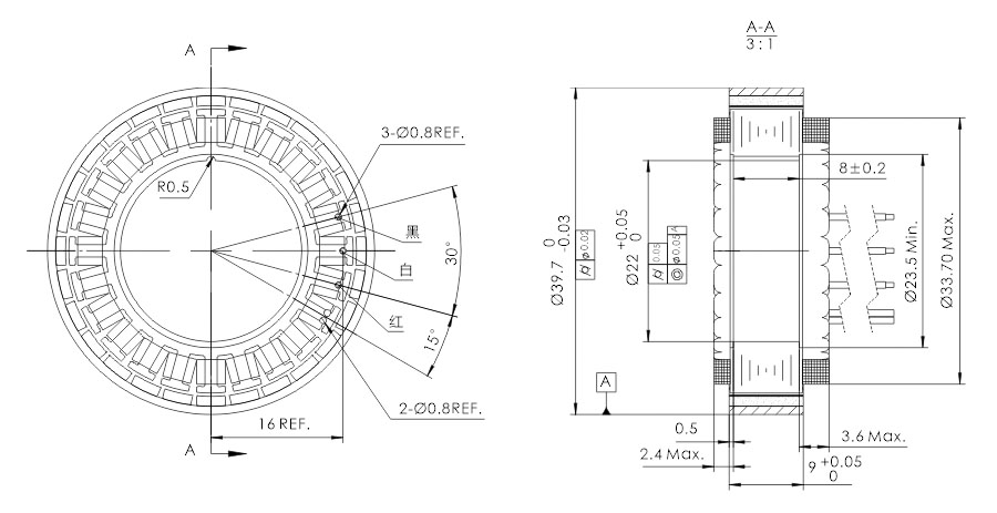 OD 40mm series 无框外转电机 drawing