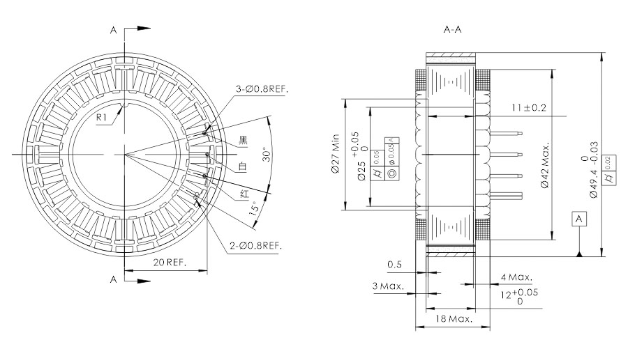 OD 49mm series 无框外转电机 drawing
