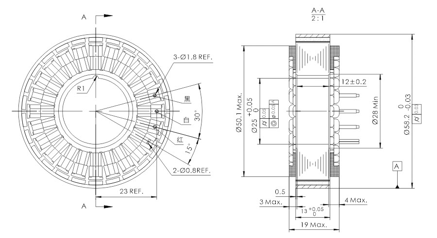 OD 58mm series 无框外转电机 drawing