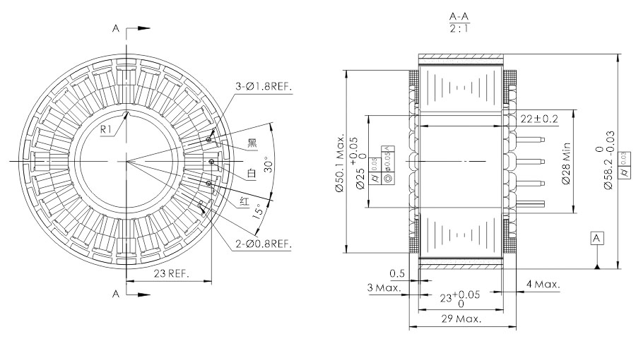 OD 58mm series 无框外转电机 drawing