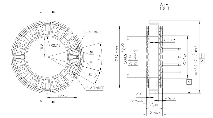 OD 68mm series 无框外转电机 drawing