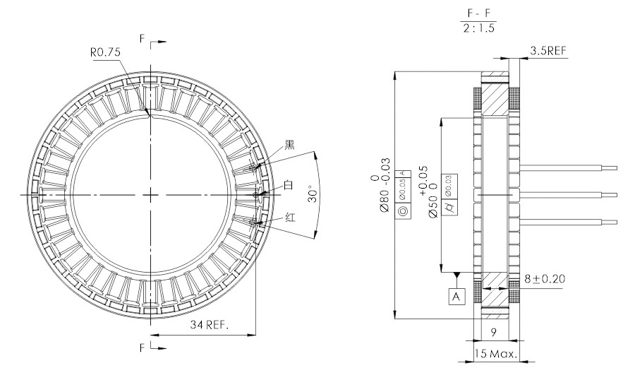 OD 80mm series 无框外转电机 drawing