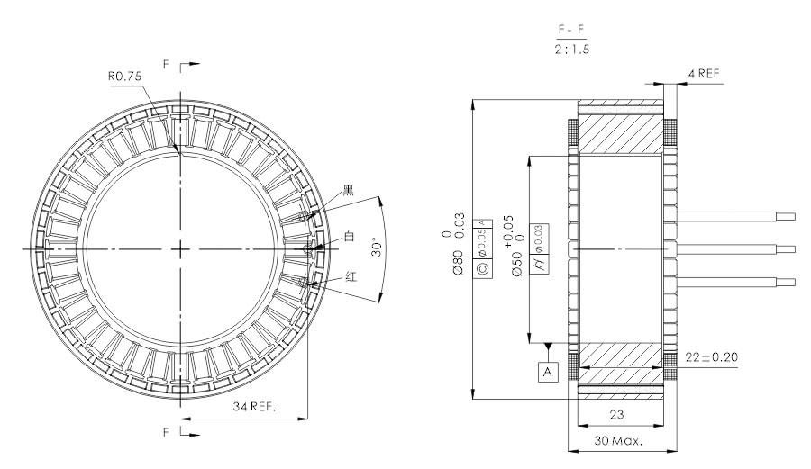 OD 80mm series 无框外转电机 drawing