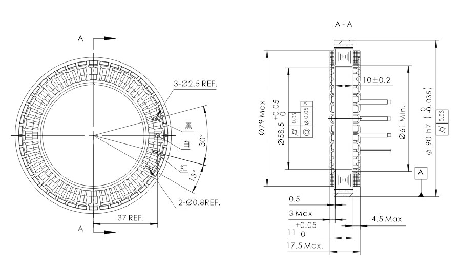 OD 90mm series 无框外转电机 drawing