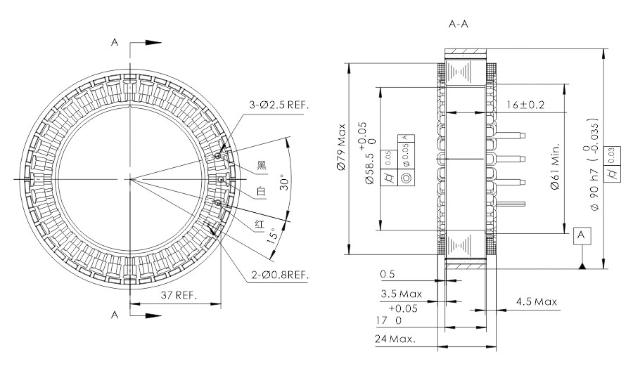 OD 90mm series 无框外转电机 drawing